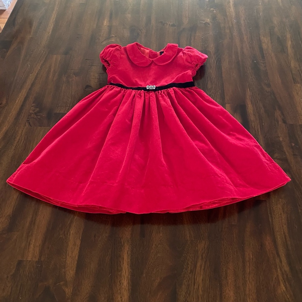Ralph Lauren Red A-Line Corduroy Dress with Flutter Cap Sleeves